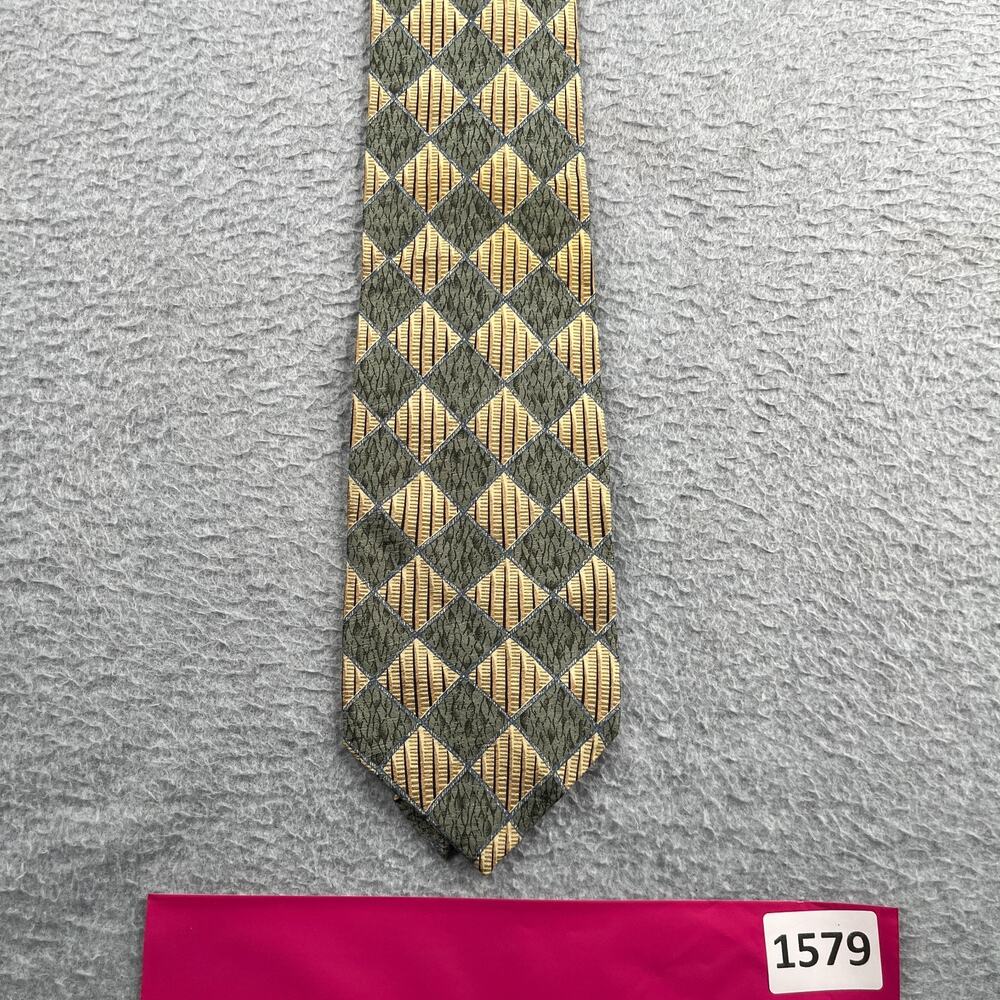 MW Collection Necktie Gold Green Diamond Silk Print Made IN USA Tie